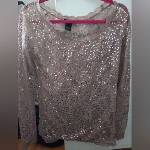 Reserved:NWOT Moda International Size Large Sequin and Lace Sheer Blouse